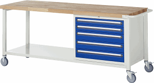Fahrbare Werkbank Modell 8271, B 2000xT 700xH 880mm, Buche-Massiv-Platte 40mm