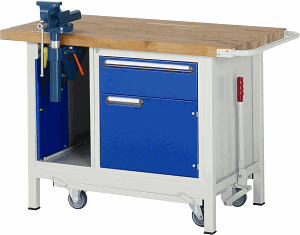 Werkbank mit absenkbarem Fahrgestell Modell 8181, B 1250xT 700xH 880mm, Buche-Massiv-Platte 40mm