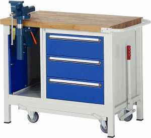 Werkbank mit absenkbarem Fahrgestell Modell 8183, B 1000xT 700xH 880mm, Buche-Massiv-Platte 40mm