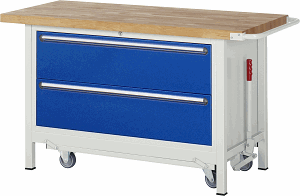 Werkbank mit absenkbarem Fahrgestell Modell 8355, B 1500xT 700xH 880mm, Buche-Massiv-Platte 40mm