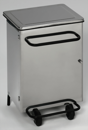 Hygiene-Abfallsammler 70 Liter mit Pedal, fahrbar, Edelstahl
