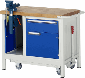 Werkbank mit absenkbarem Fahrgestell Modell 8181, B 1000xT 700xH 880mm, Buche-Massiv-Platte 40mm