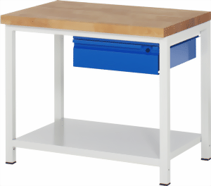 Werkbank Basic-8, 1000x700x840 mm LxTxH mit Ablageboden und Schublade