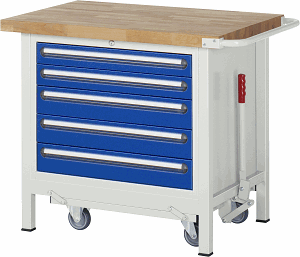 Werkbank mit absenkbarem Fahrgestell Modell 8271, B 1000xT 700xH 880mm, Buche-Massiv-Platte 40mm