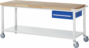 Fahrbare Werkbank Modell 8001, B 2000xT 700xH 880mm, Buche-Massiv-Platte 40mm