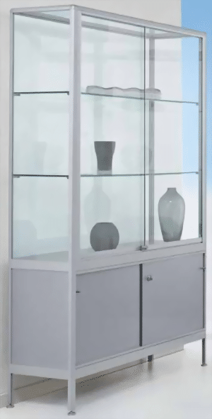 Standvitrine 1950x1000x500 mm HxBxT mit 5-seitiger ESG-Verglasung, eckige Profile