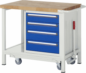 Werkbank mit absenkbarem Fahrgestell Modell 8162, B 1000xT 700xH 880mm, Buche-Massiv-Platte 40mm