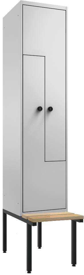 Z-Garderobenschrank 1 Abteil mit Total 2 Fächern auf untergebauter Sitzbank