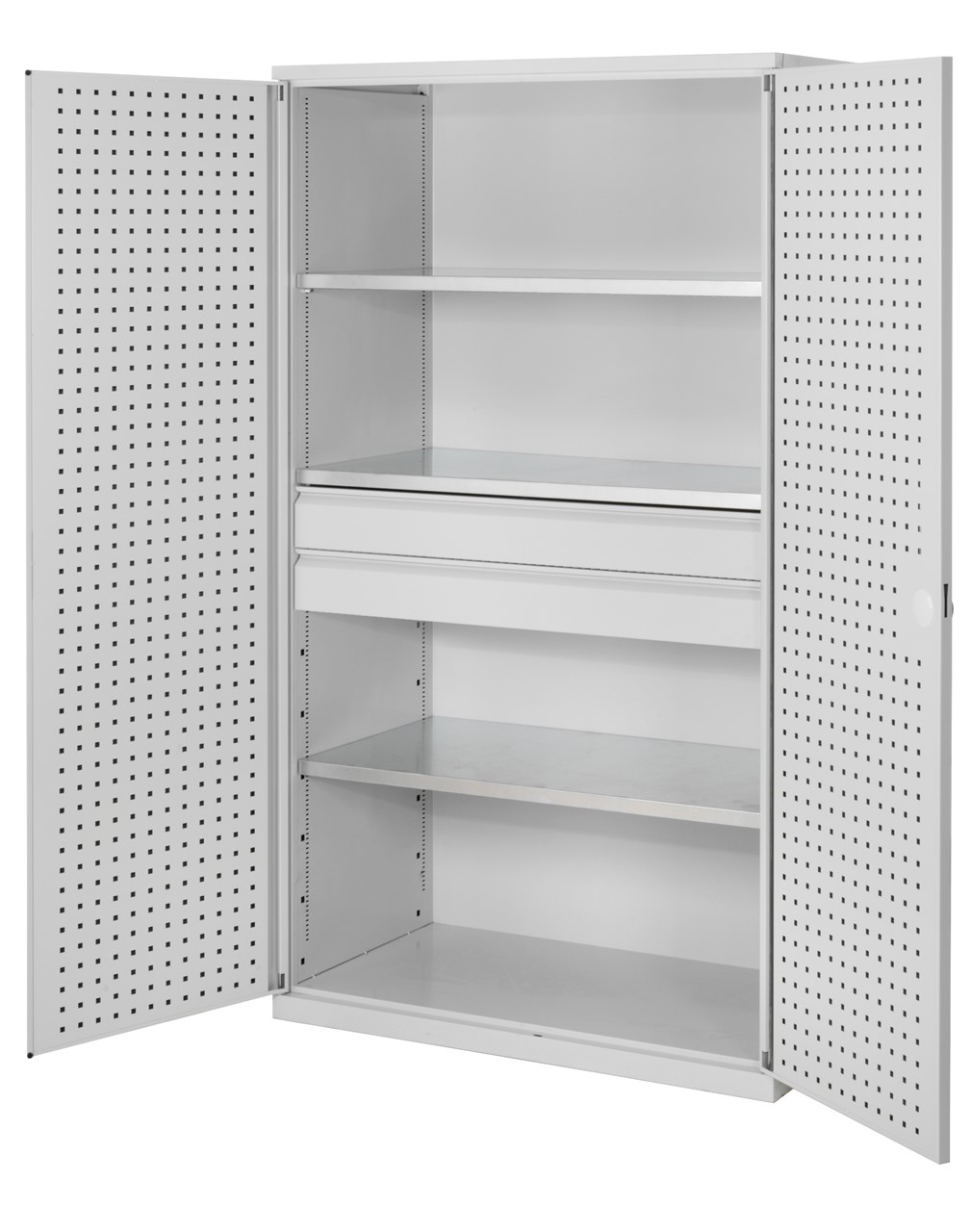 Grossvolumenschrank 1950x1130x590 mm HxBxT, Korpus RAL 7035 lichtgrau, Türen RAL 7035 lichtgrau