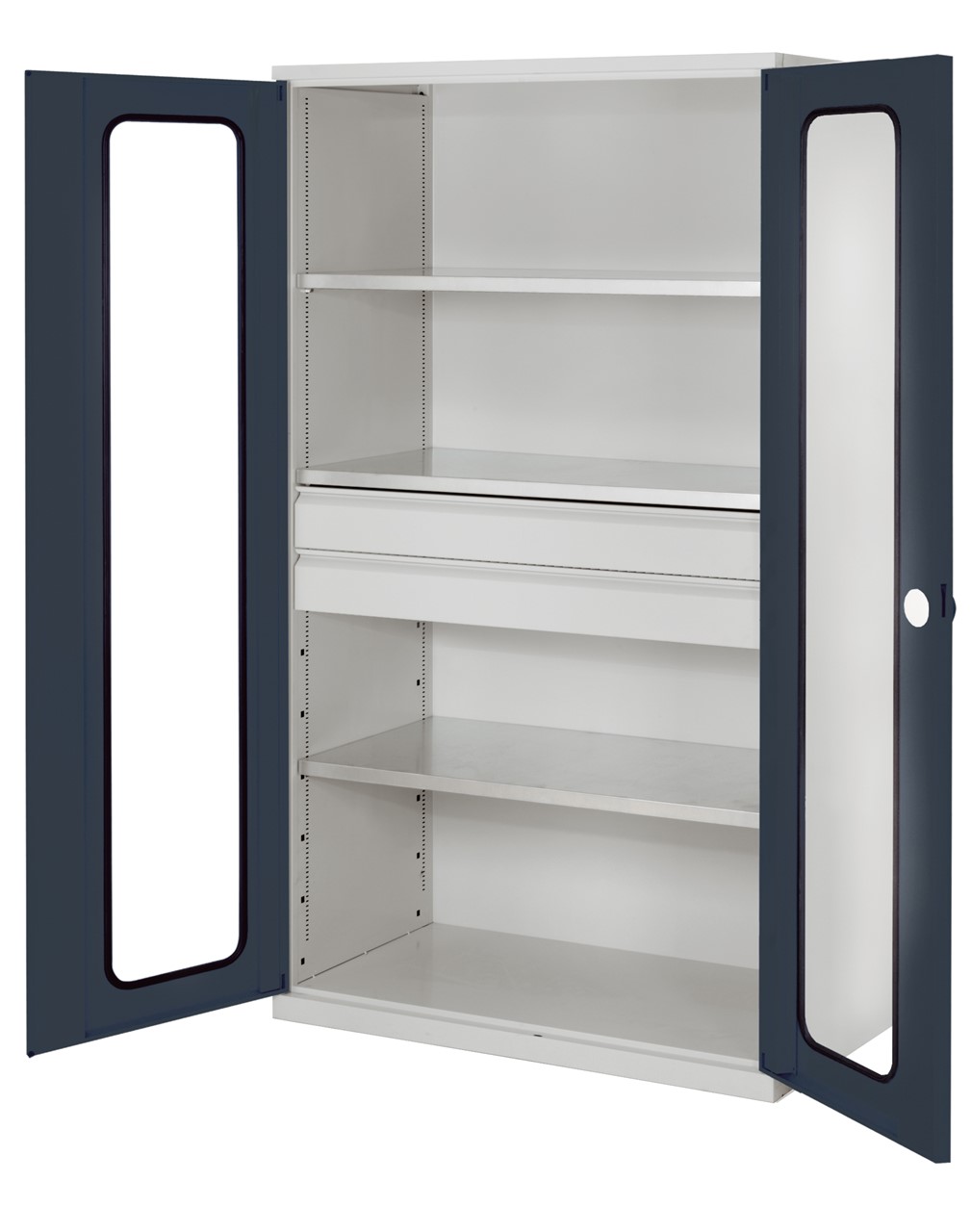 Grossvolumenschrank 1950x1130x590 mm HxBxT, Korpus RAL 7035 lichtgrau, Türen RAL 7016 anthrazitgrau