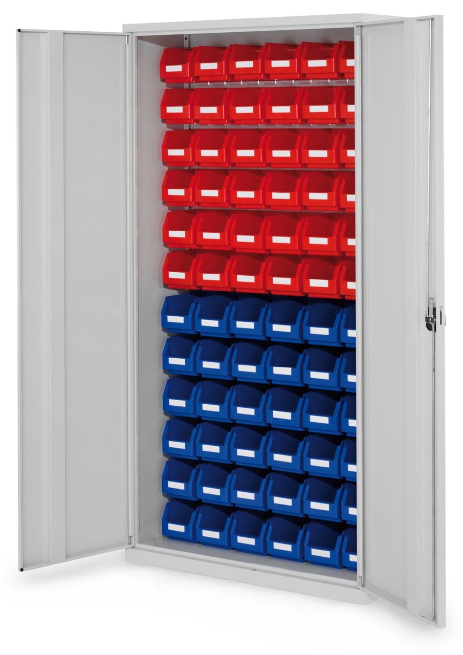 Schlitzplattenschrank mit Vollblechtüren, 1950x1000x410 mm HxBxT, Modell 54, Korpus RAL 7035 lichtgrau, Türen RAL 7035 lichtgrau