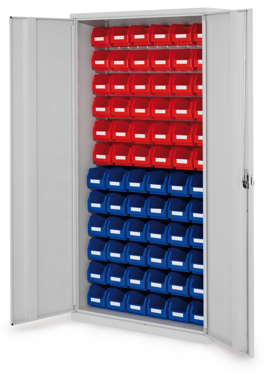 Schlitzplattenschrank mit Vollblechtüren, 1950x1000x410 mm HxBxT, Modell 52, Korpus RAL 7035 lichtgrau, Türen RAL 7035 lichtgrau