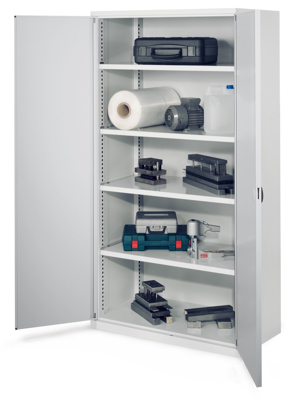 Schwerlastschrank 1950x1000x600 mm HxBxT, Doppelwandtüren, 4 Fachböden Breite 1000 mm, Traglast 160 kg, Korpus RAL 7035 lichtgrau, Türen RAL 7035 lichtgrau