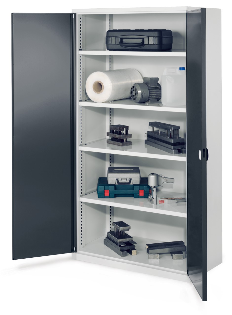 Schwerlastschrank 1950x1000x600 mm HxBxT, Doppelwandtüren, 4 Fachböden Breite 1000 mm, Traglast 160 kg, Korpus RAL 7035 lichtgrau, Türen RAL 7016 anthrazitgrau
