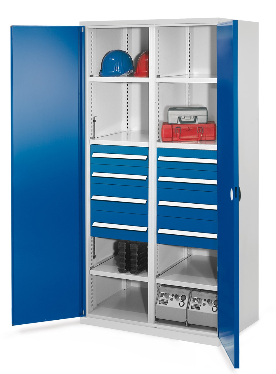 Schwerlastschrank mit Mitteltrennwand 1950x1000x600 mm HxBxT, Doppelwandtüren