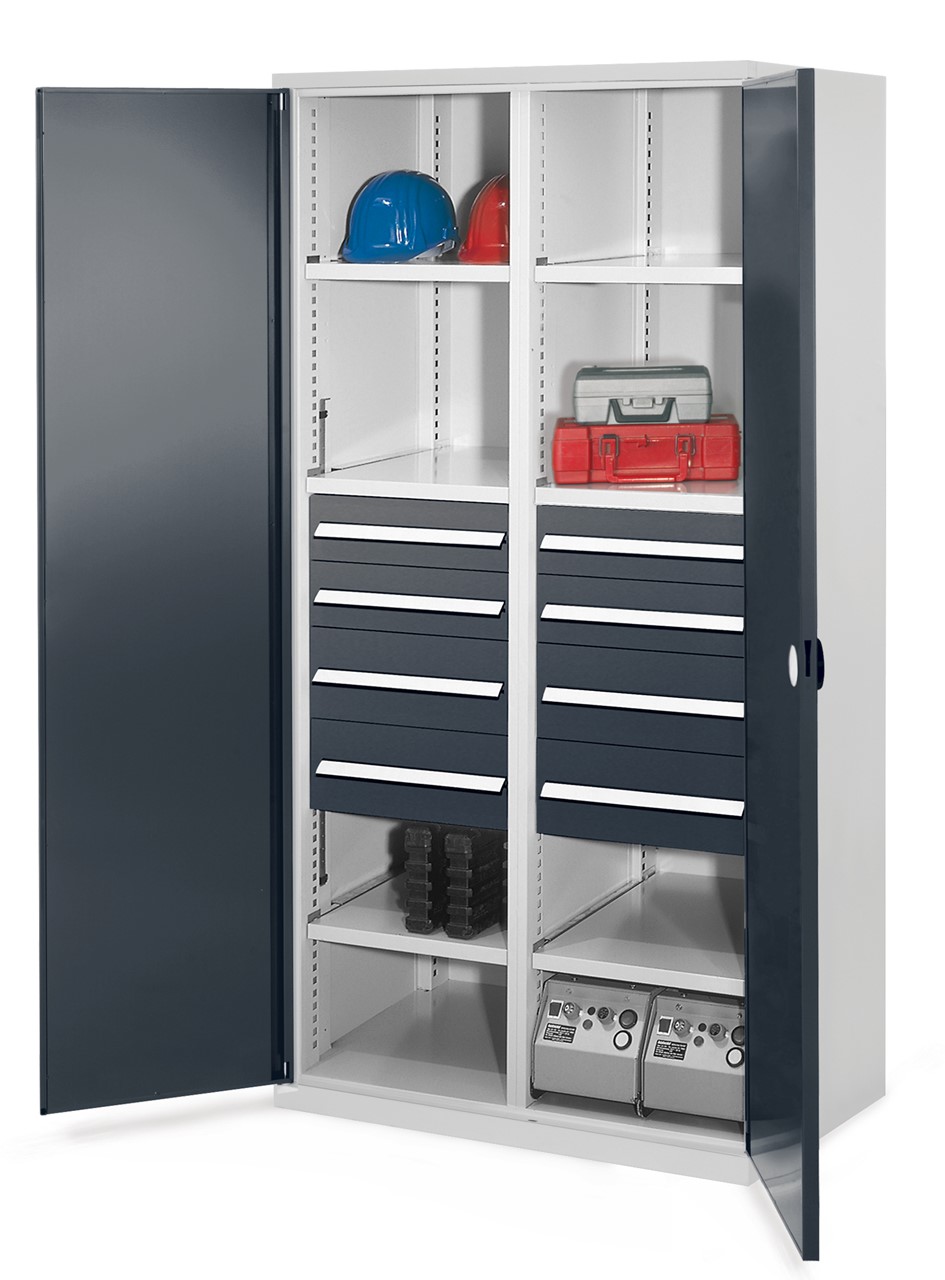 Schwerlastschrank mit Mitteltrennwand 1950x1000x600 mm HxBxT, Doppelwandtüren