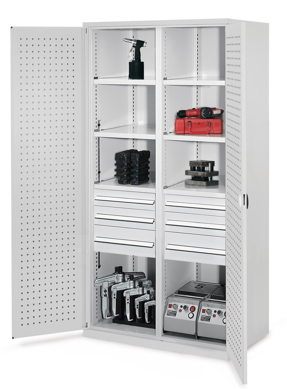 Schwerlastschrank mit Mitteltrennwand 1950x1000x600 mm HxBxT, Lochplattentüren