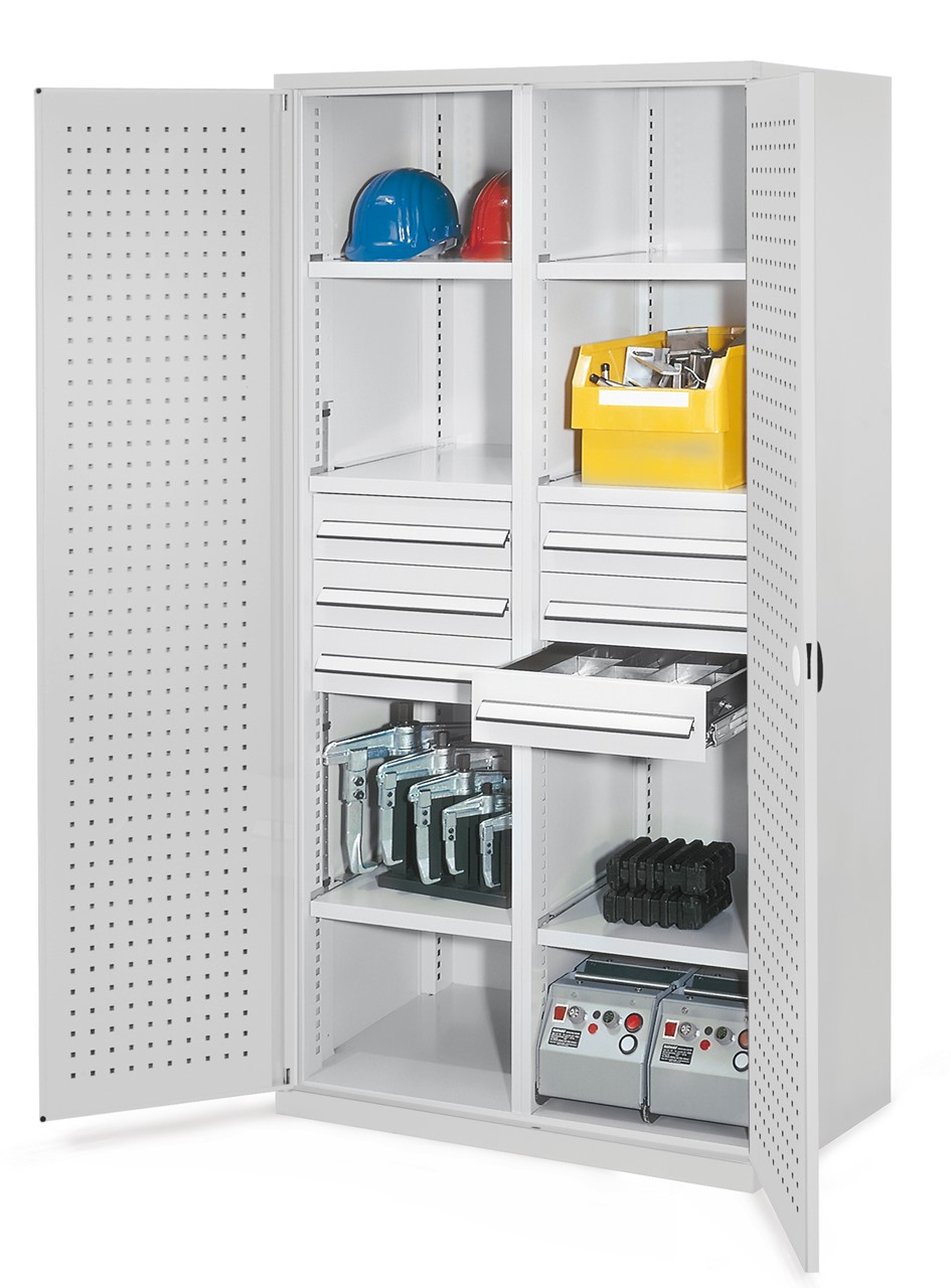 Schwerlastschrank mit Mitteltrennwand 1950x1000x600 mm HxBxT, Lochplattentüren