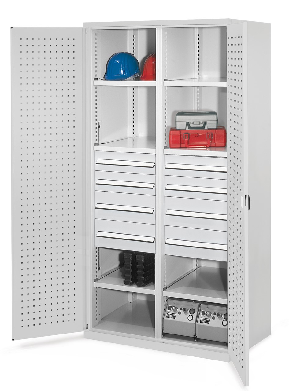 Schwerlastschrank mit Mitteltrennwand 1950x1000x600 mm HxBxT, Lochplattentüren