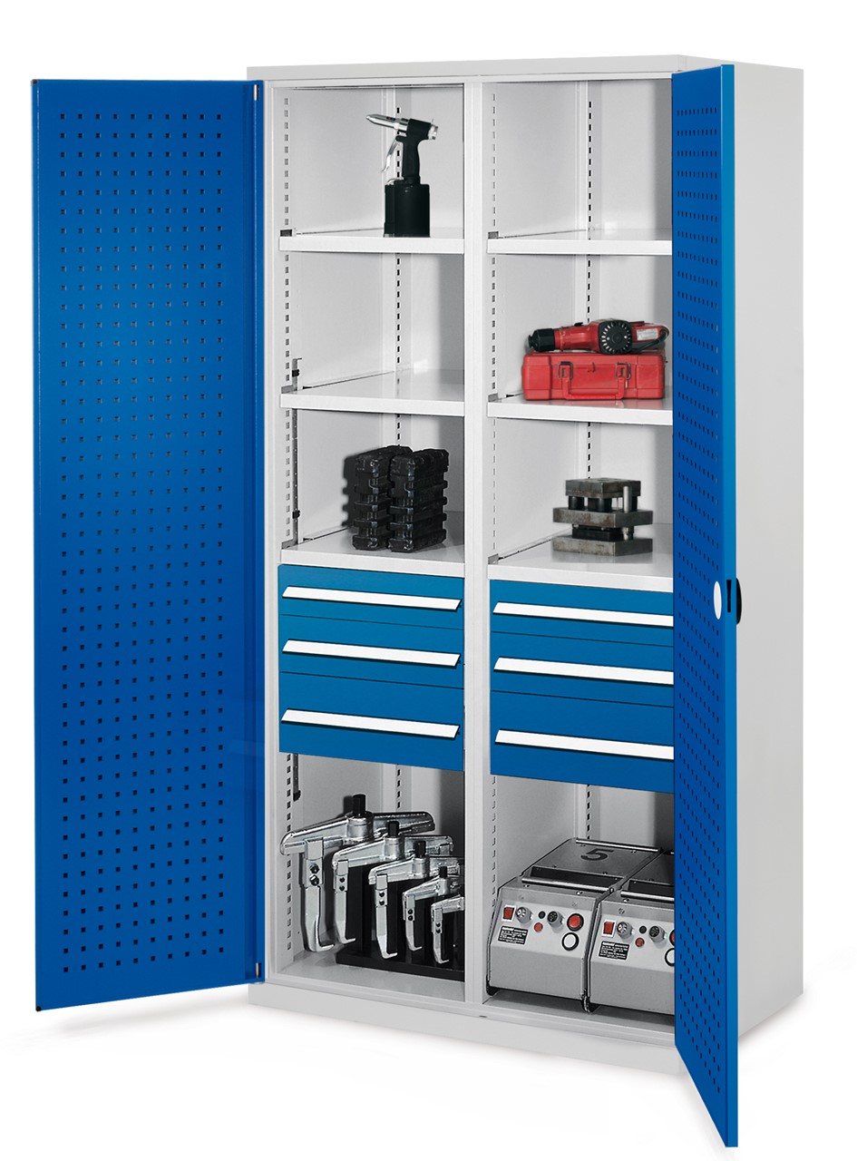 Schwerlastschrank mit Mitteltrennwand 1950x1000x600 mm HxBxT, Lochplattentüren