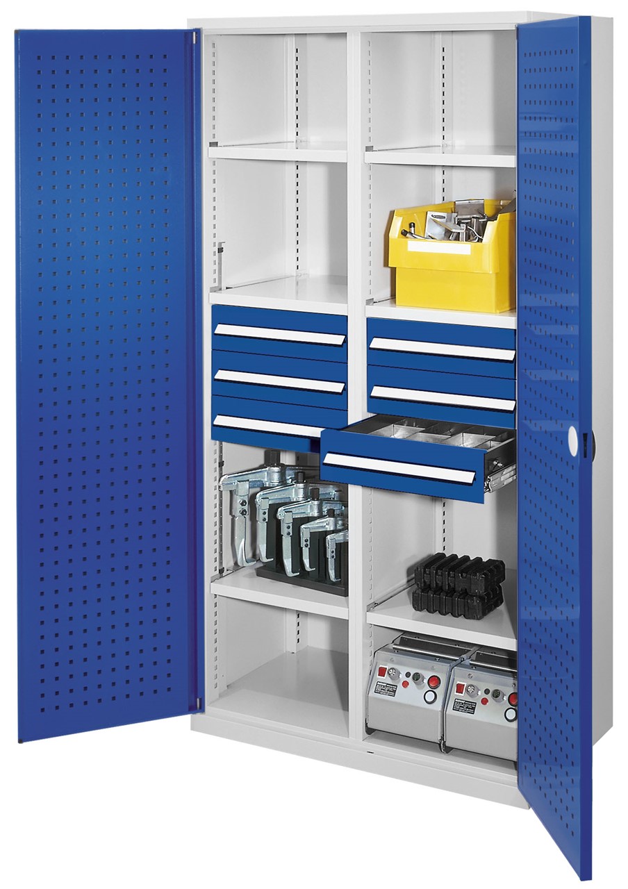 Schwerlastschrank mit Mitteltrennwand 1950x1000x600 mm HxBxT, Lochplattentüren