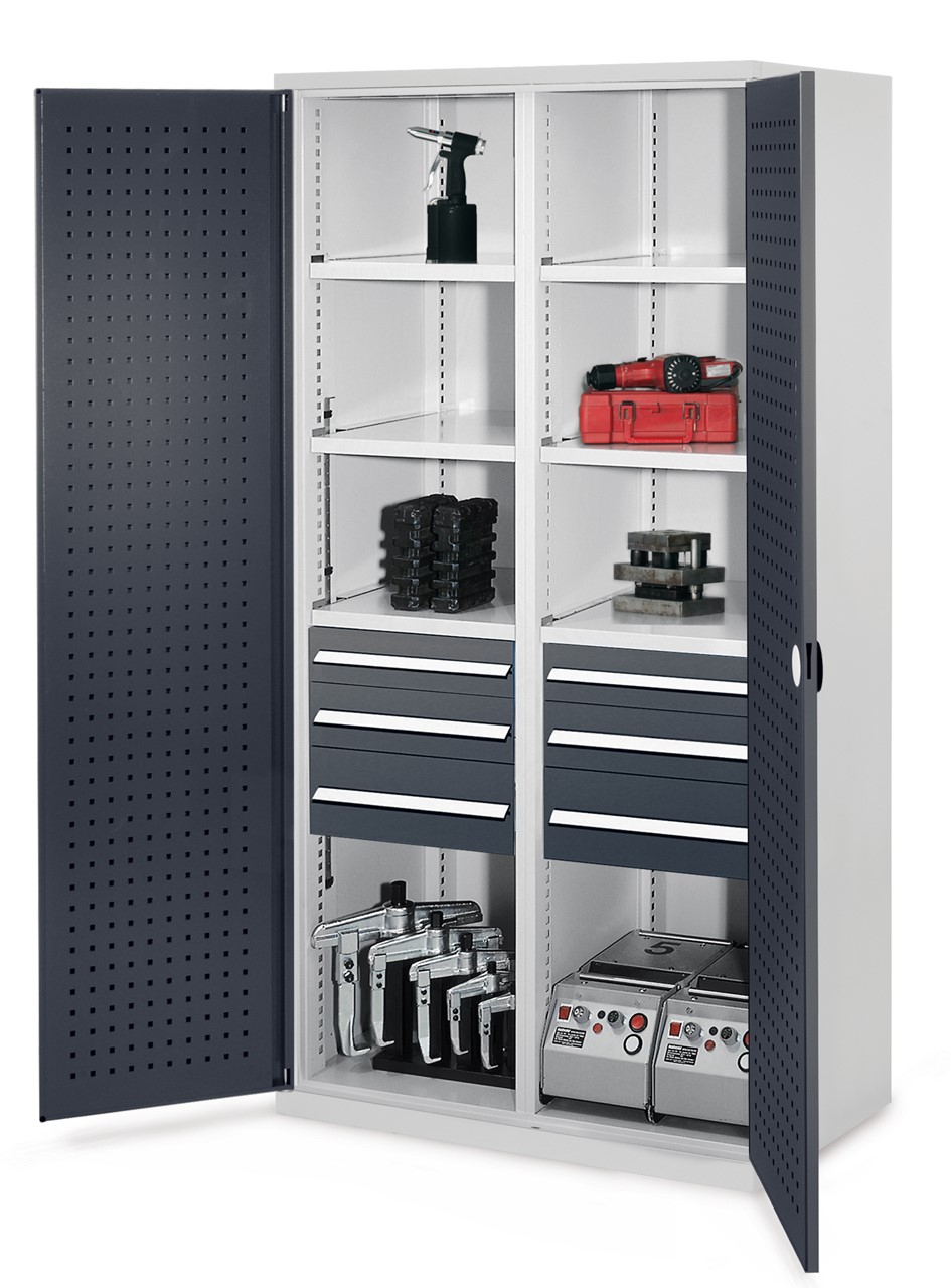 Schwerlastschrank mit Mitteltrennwand 1950x1000x600 mm HxBxT, Lochplattentüren