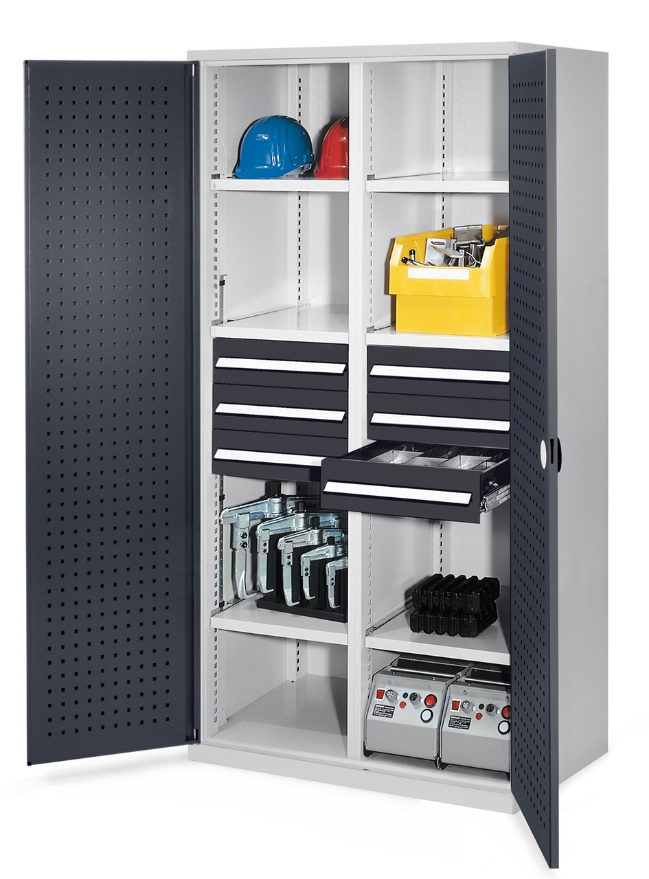 Schwerlastschrank mit Mitteltrennwand 1950x1000x600 mm HxBxT, Lochplattentüren