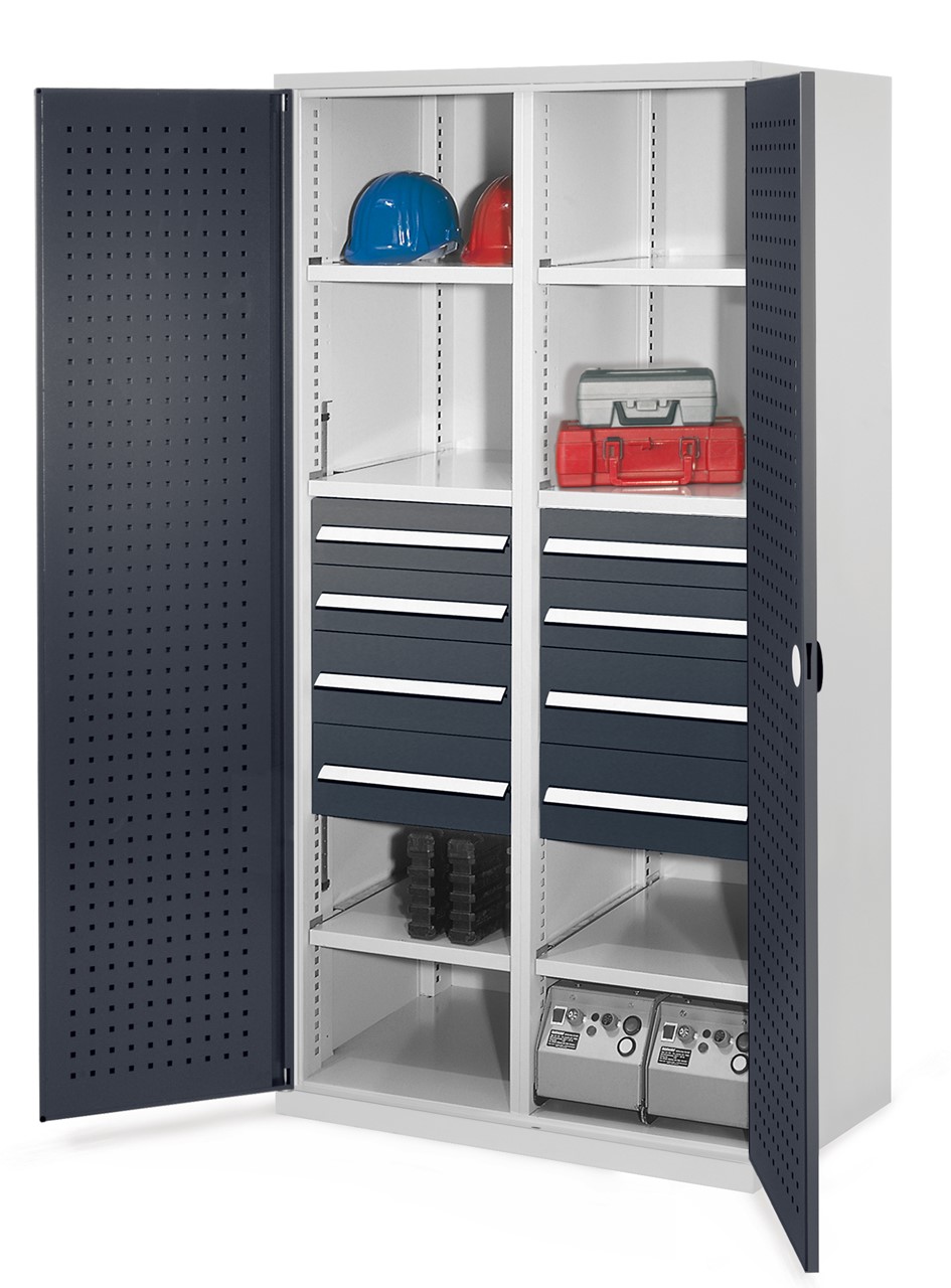 Schwerlastschrank mit Mitteltrennwand 1950x1000x600 mm HxBxT, Lochplattentüren