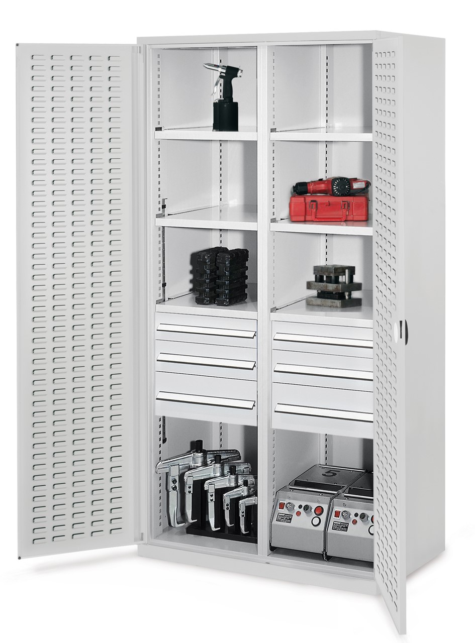 Schwerlastschrank mit Mitteltrennwand 1950x1000x600 mm HxBxT, Schlitzplattentüren