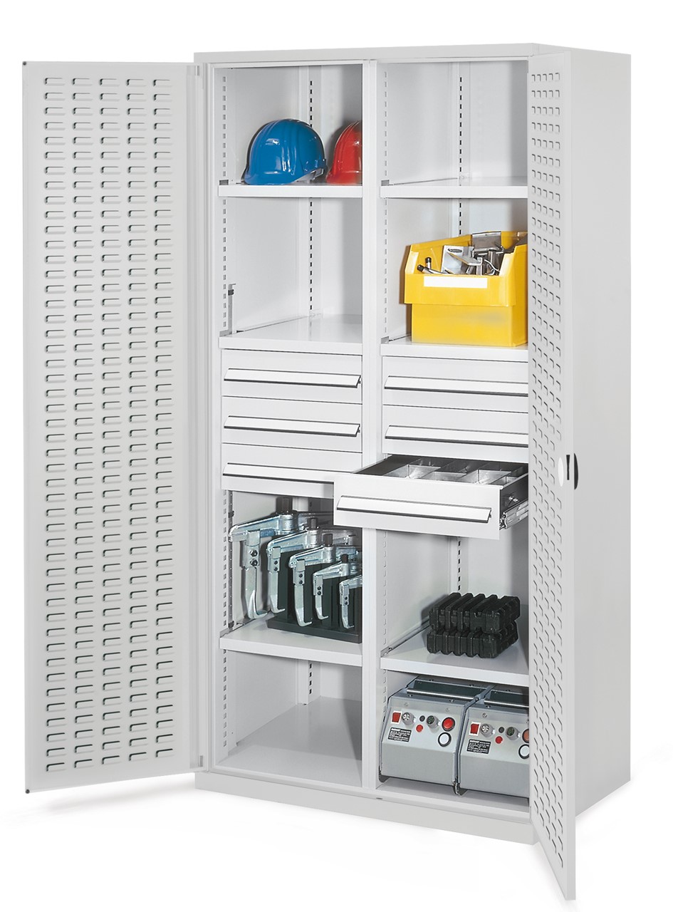 Schwerlastschrank mit Mitteltrennwand 1950x1000x600 mm HxBxT, Schlitzplattentüren