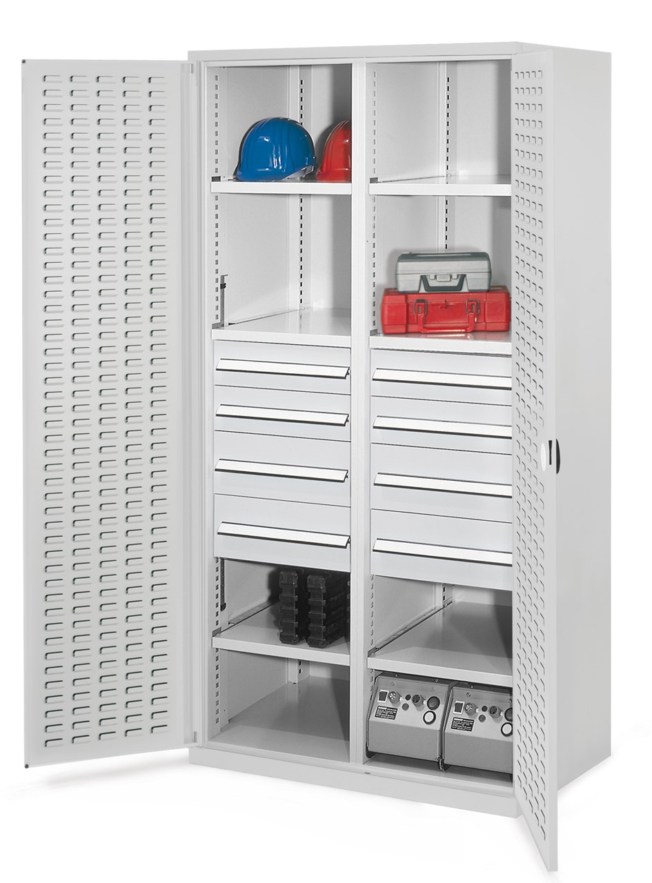 Schwerlastschrank mit Mitteltrennwand 1950x1000x600 mm HxBxT, Schlitzplattentüren