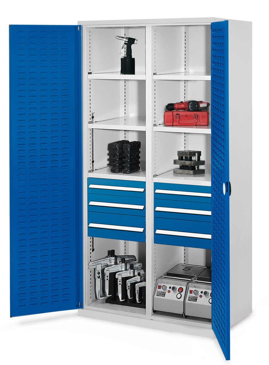 Schwerlastschrank mit Mitteltrennwand 1950x1000x600 mm HxBxT, Schlitzplattentüren