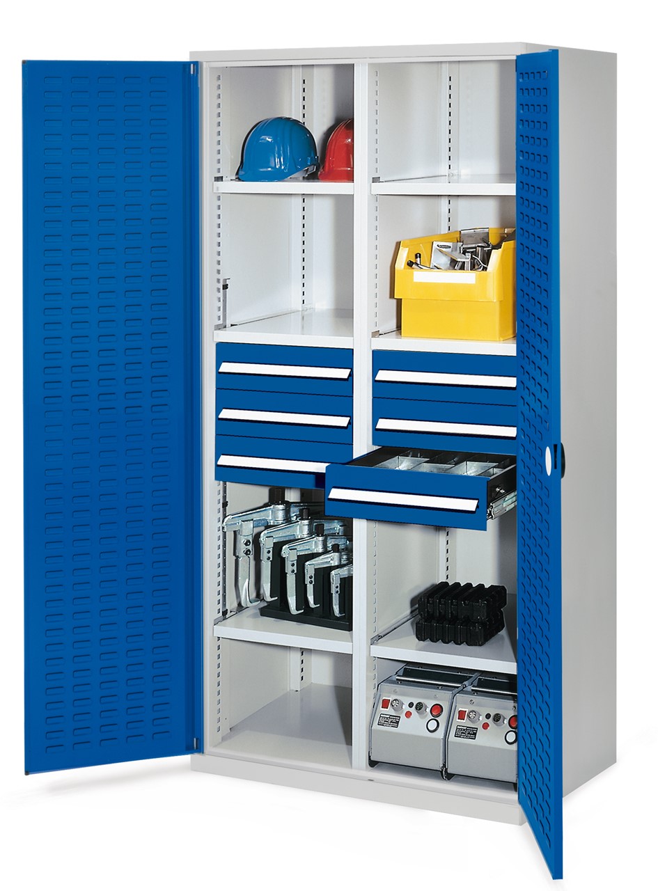 Schwerlastschrank mit Mitteltrennwand 1950x1000x600 mm HxBxT, Schlitzplattentüren