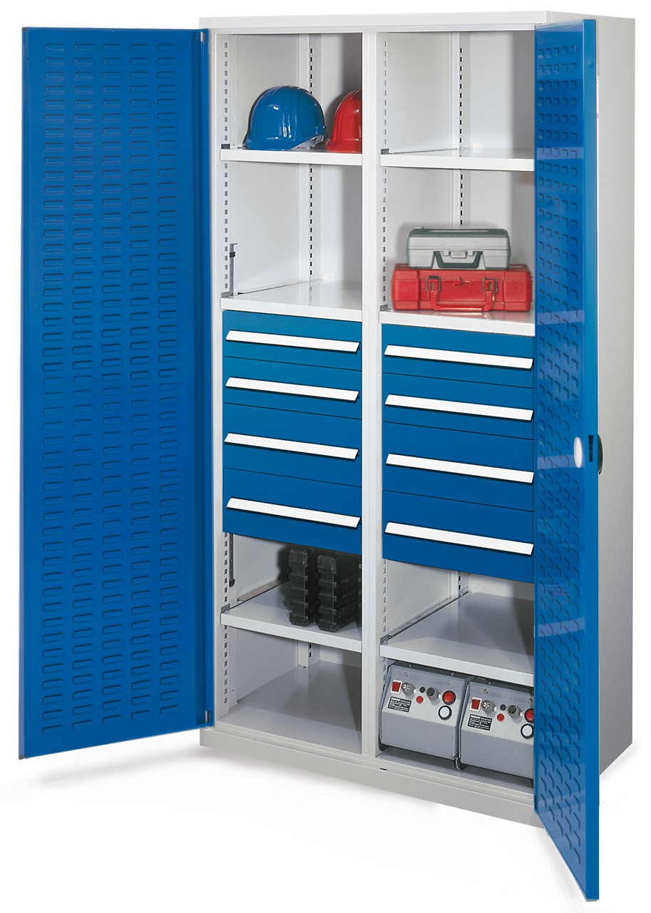 Schwerlastschrank mit Mitteltrennwand 1950x1000x600 mm HxBxT, Schlitzplattentüren