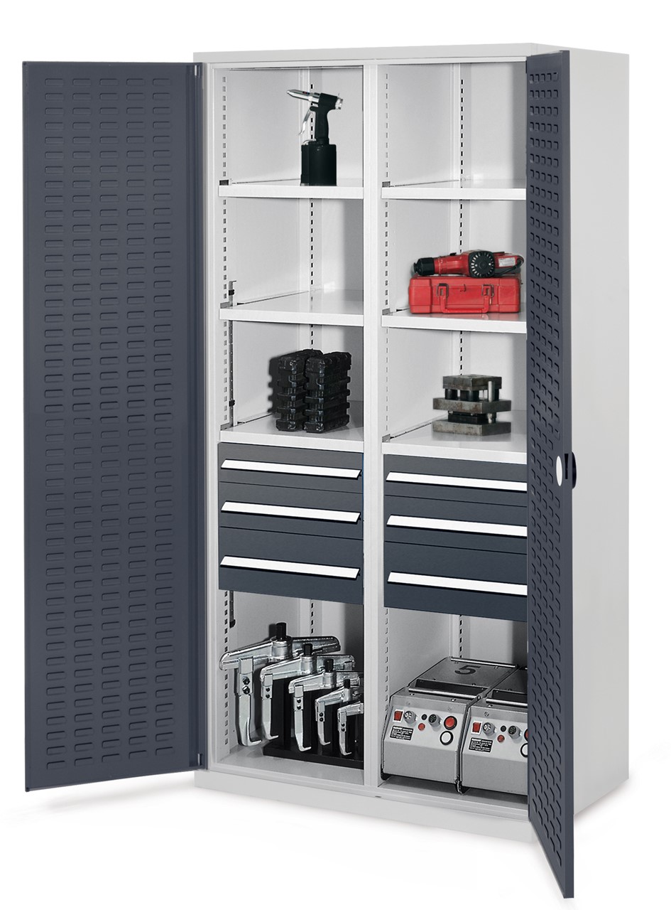 Schwerlastschrank mit Mitteltrennwand 1950x1000x600 mm HxBxT, Schlitzplattentüren