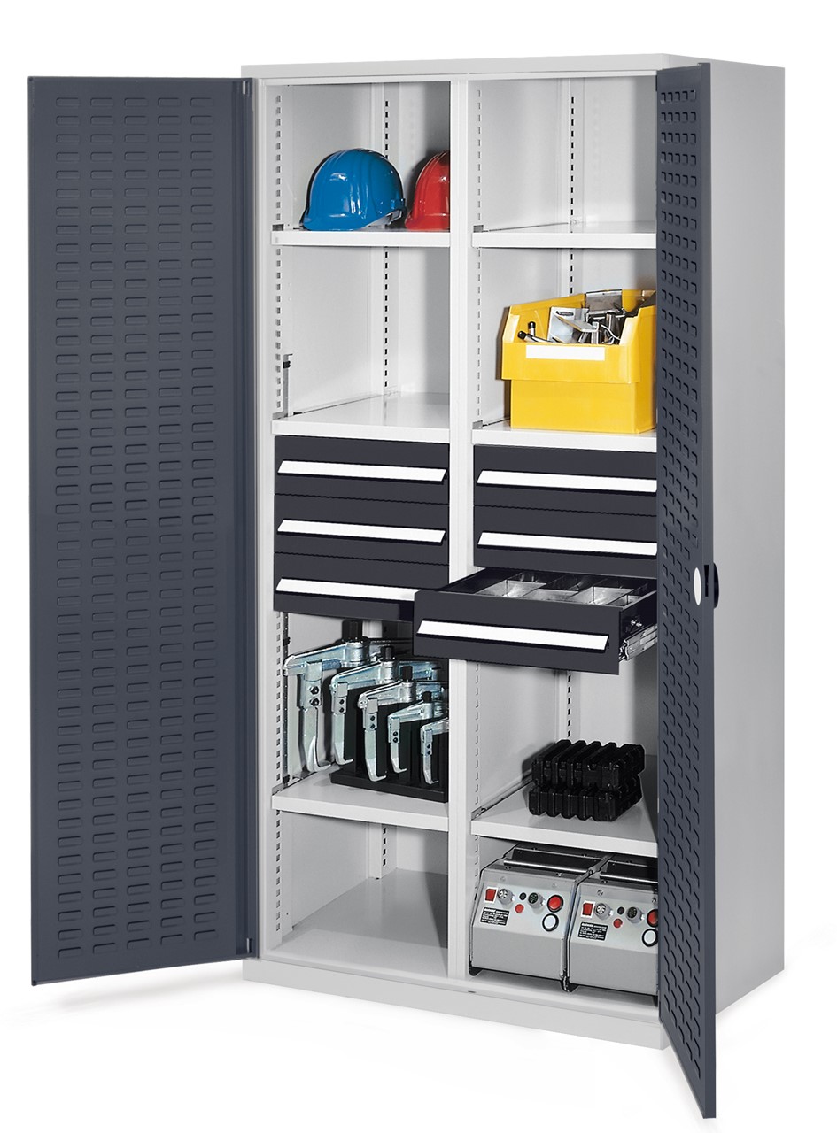 Schwerlastschrank mit Mitteltrennwand 1950x1000x600 mm HxBxT, Schlitzplattentüren