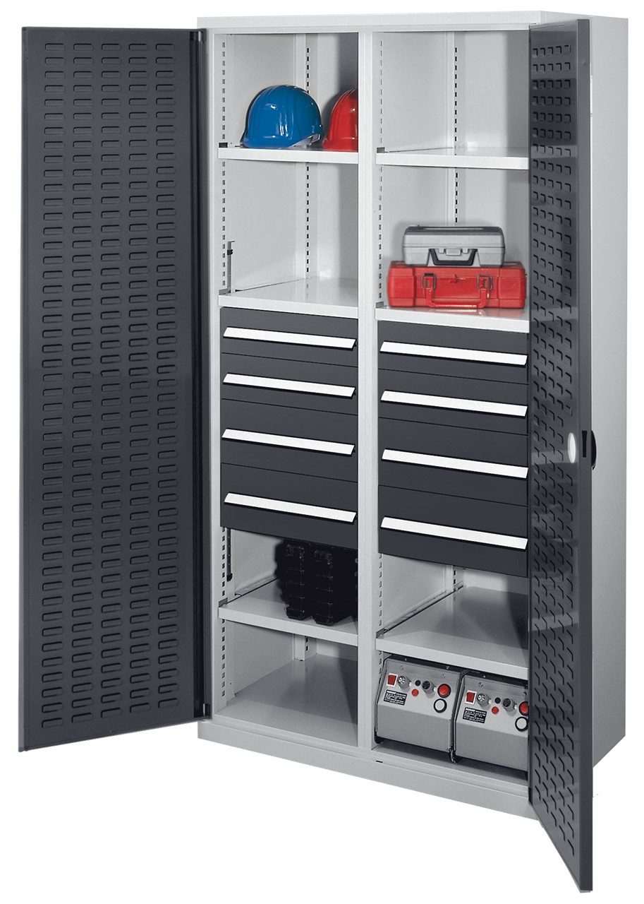 Schwerlastschrank mit Mitteltrennwand 1950x1000x600 mm HxBxT, Schlitzplattentüren