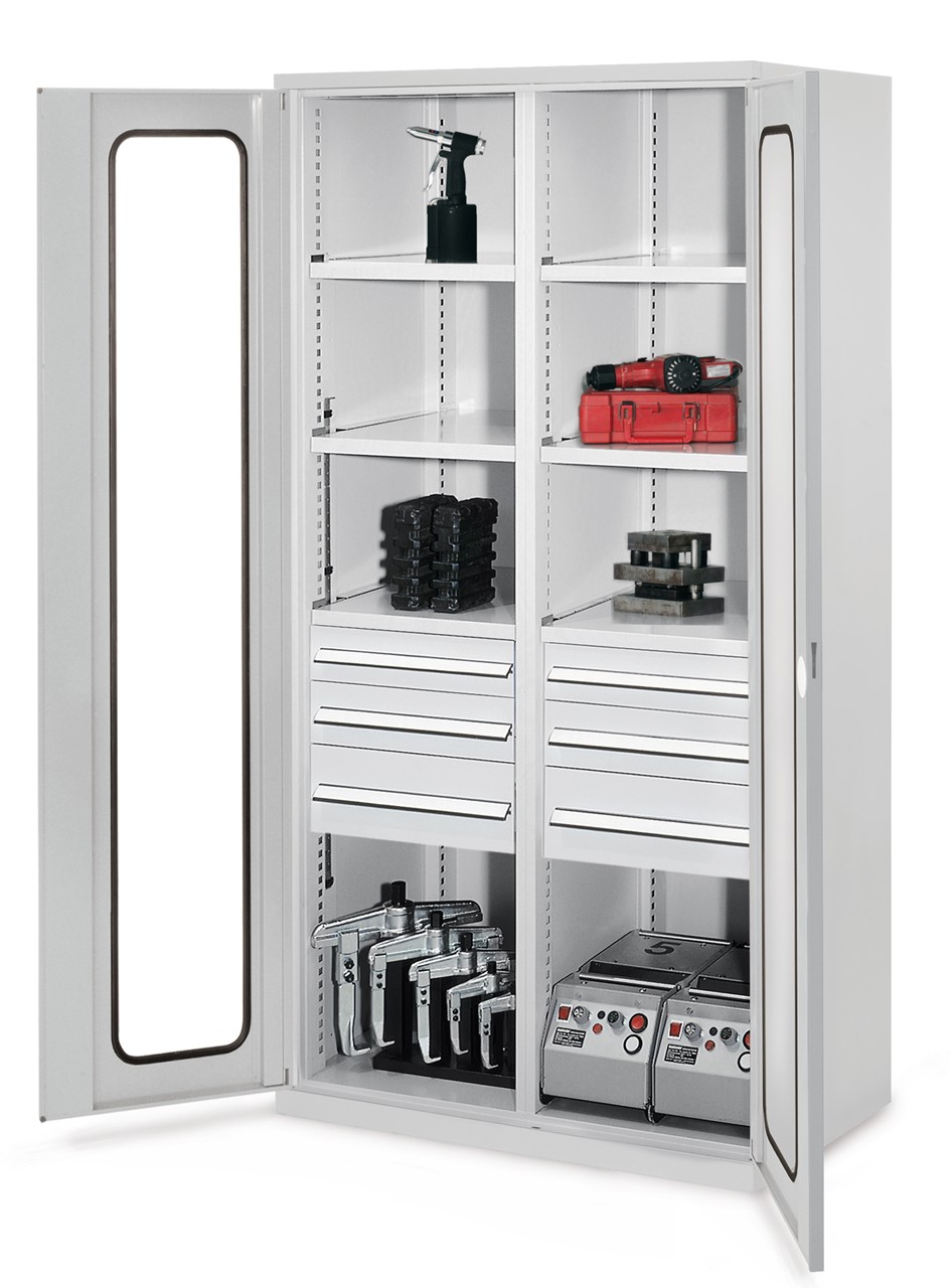 Schwerlastschrank mit Mitteltrennwand 1950x1000x600 mm HxBxT, Sichtfenstertüren