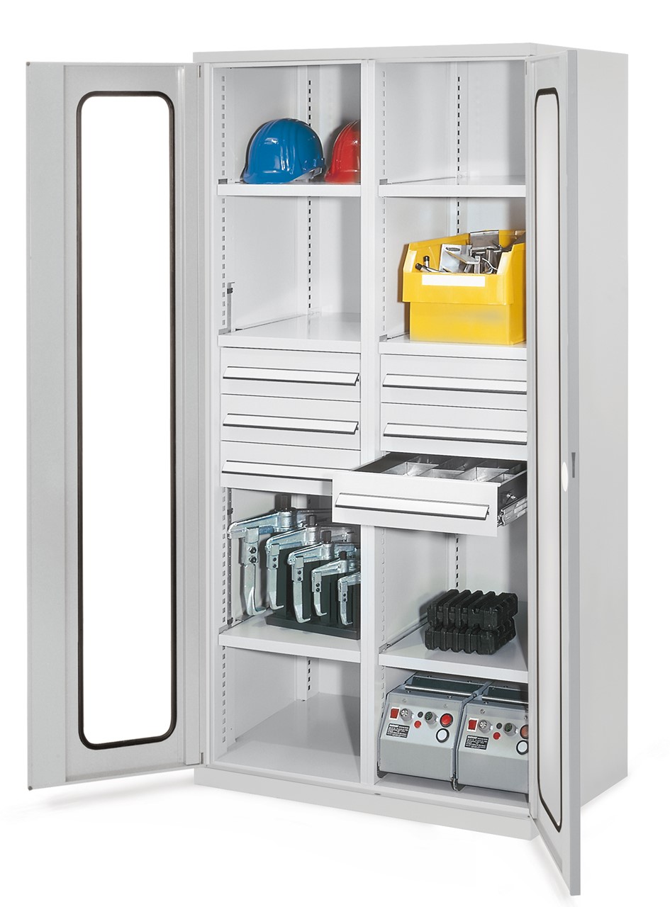 Schwerlastschrank mit Mitteltrennwand 1950x1000x600 mm HxBxT, Sichtfenstertüren