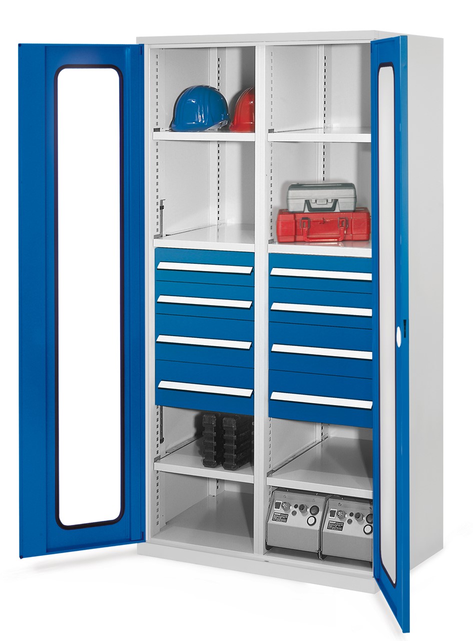 Schwerlastschrank mit Mitteltrennwand 1950x1000x600 mm HxBxT, Sichtfenstertüren