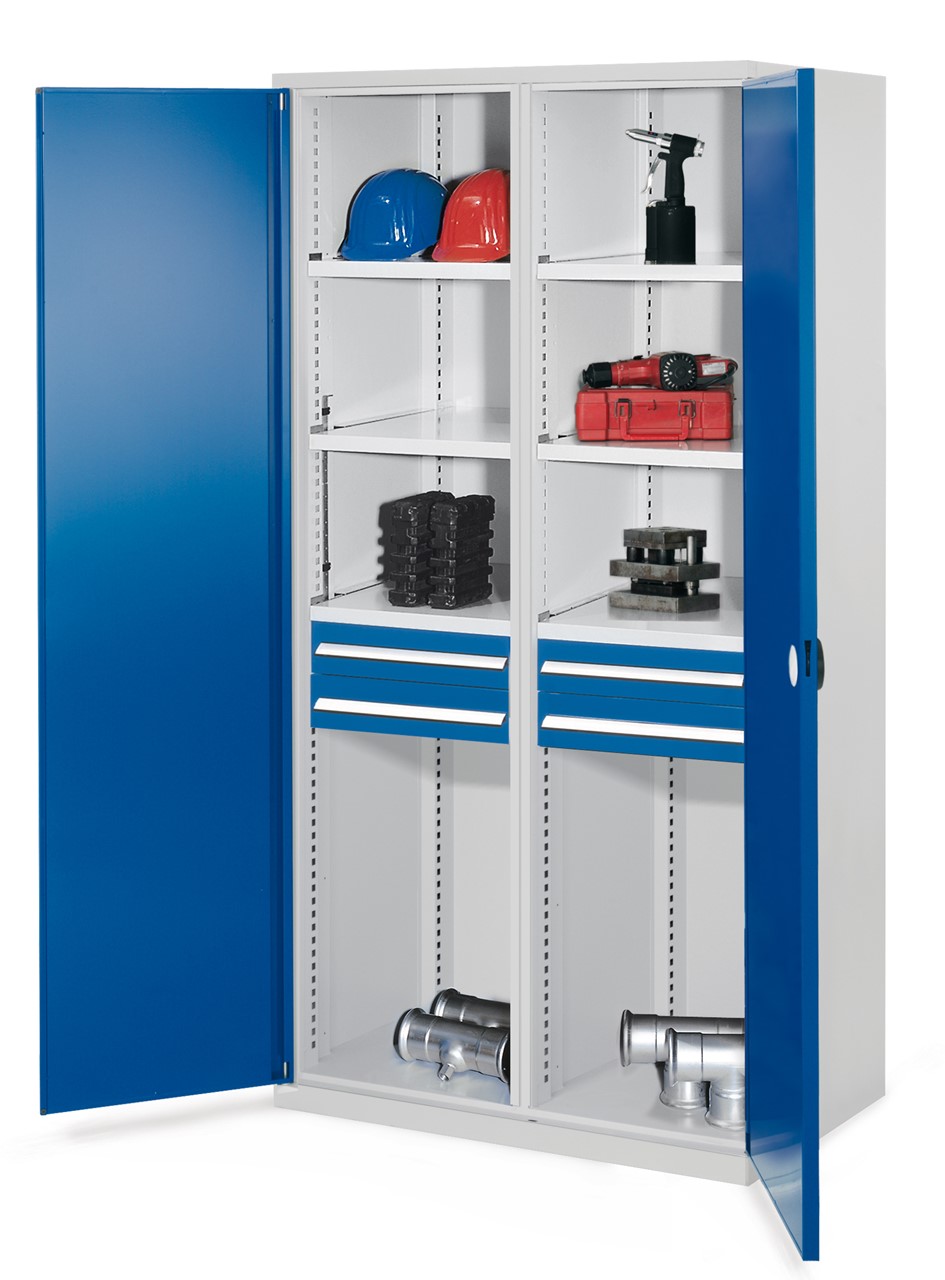 Schwerlastschrank mit Mitteltrennwand 1950x1000x600 mm HxBxT, Doppelwandtüren