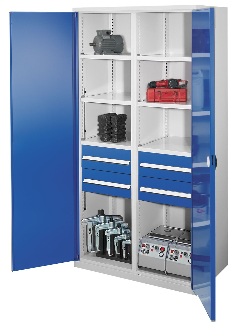 Schwerlastschrank mit Mitteltrennwand 1950x1000x600 mm HxBxT, Doppelwandtüren