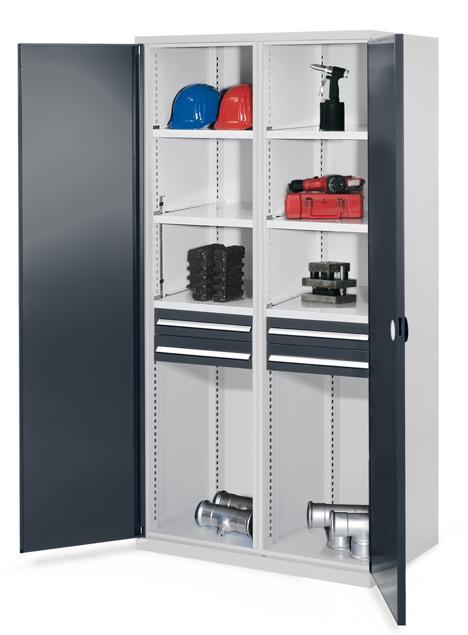 Schwerlastschrank mit Mitteltrennwand 1950x1000x600 mm HxBxT, Doppelwandtüren