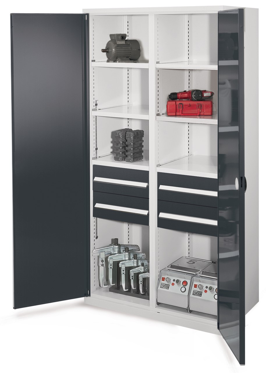 Schwerlastschrank mit Mitteltrennwand 1950x1000x600 mm HxBxT, Doppelwandtüren