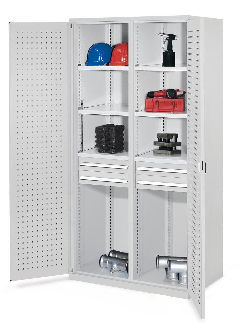 Schwerlastschrank mit Mitteltrennwand 1950x1000x600 mm HxBxT, Lochplattentüren