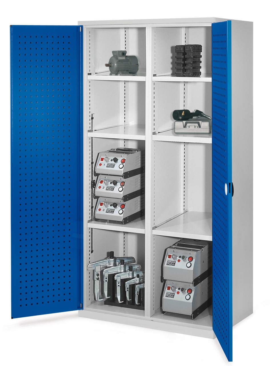 Schwerlastschrank mit Mitteltrennwand 1950x1000x600 mm HxBxT, Lochplattentüren