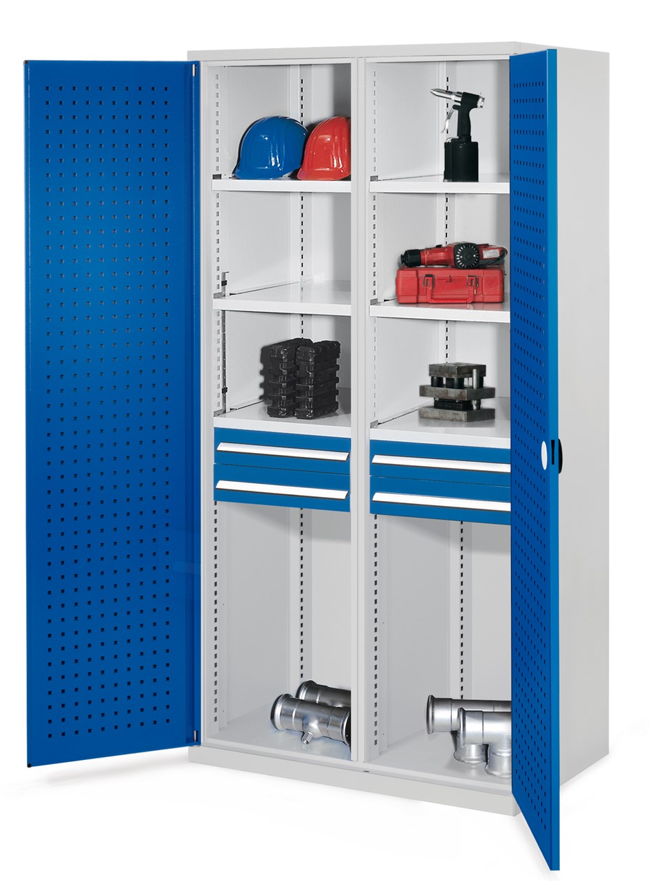 Schwerlastschrank mit Mitteltrennwand 1950x1000x600 mm HxBxT, Lochplattentüren