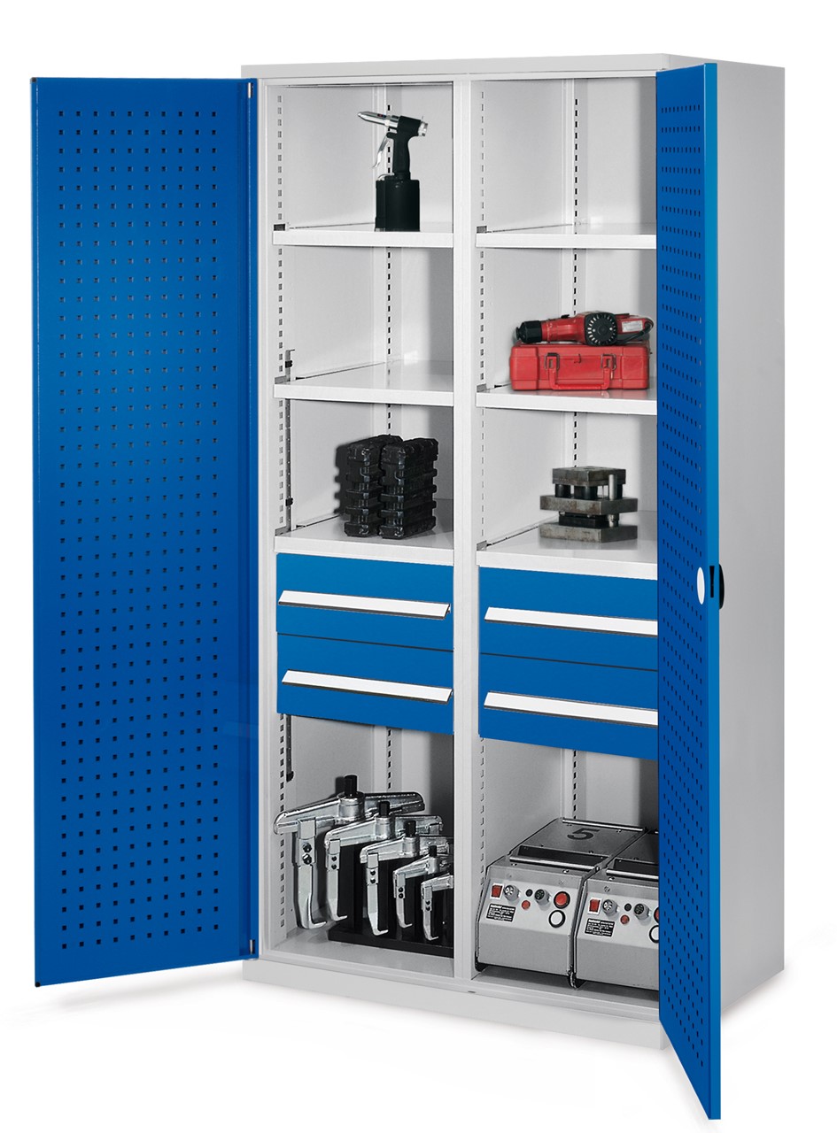 Schwerlastschrank mit Mitteltrennwand 1950x1000x600 mm HxBxT, Lochplattentüren