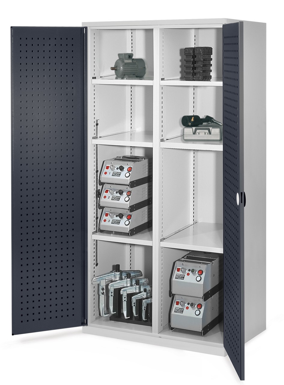 Schwerlastschrank mit Mitteltrennwand 1950x1000x600 mm HxBxT, Lochplattentüren