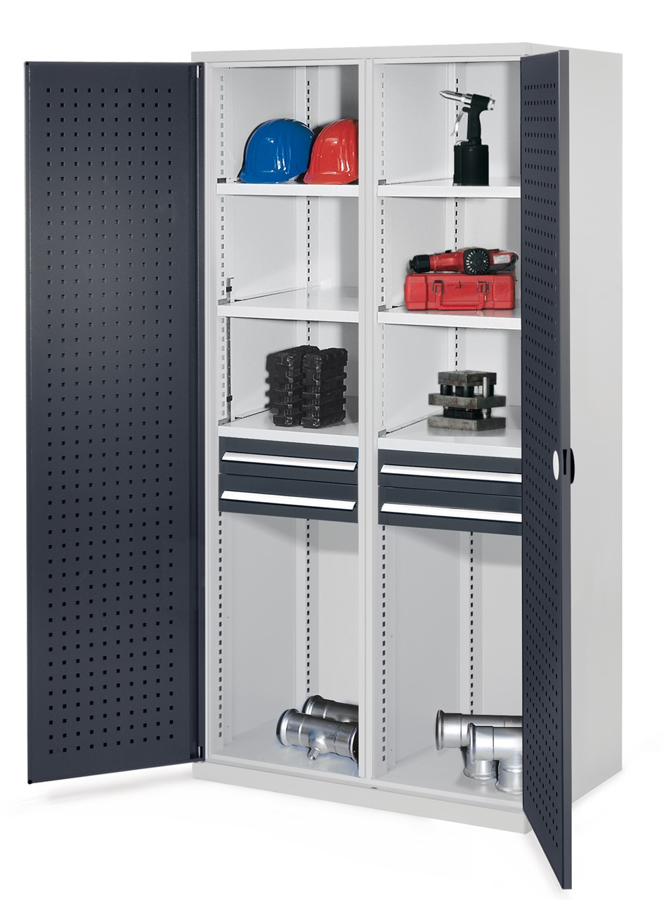 Schwerlastschrank mit Mitteltrennwand 1950x1000x600 mm HxBxT, Lochplattentüren